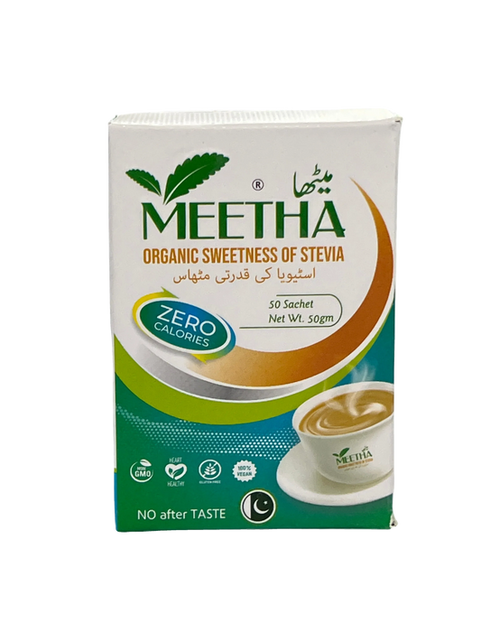 Meetha Organic Sweetness of Stevia Zero Calories 50 Sachet 50G - Sana Cash N Carry Pakistan